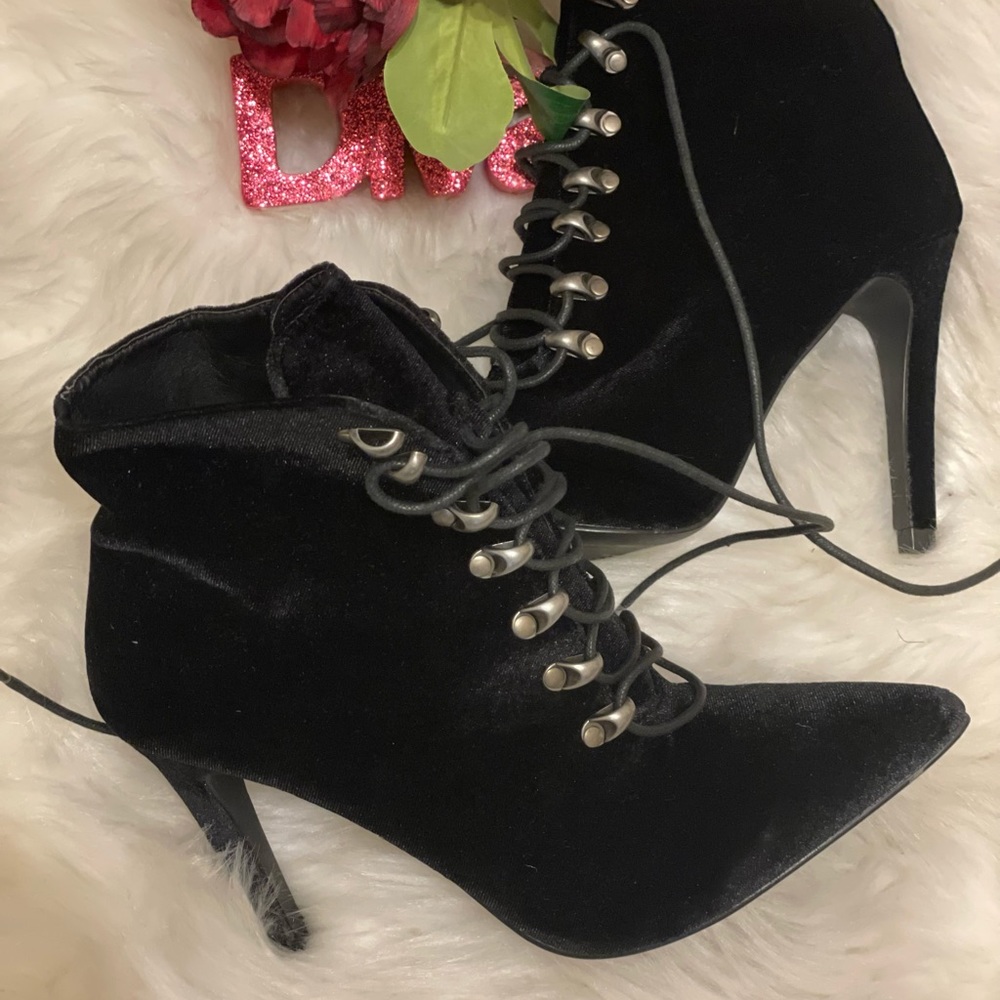 Velvet Lace Up Booties